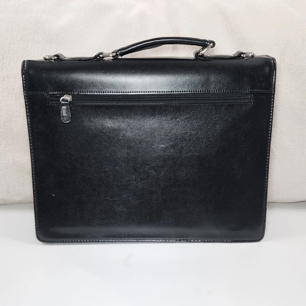 Classic Briefcase Laptop Computer Bag Documents Faux Leather Black 15x11x5